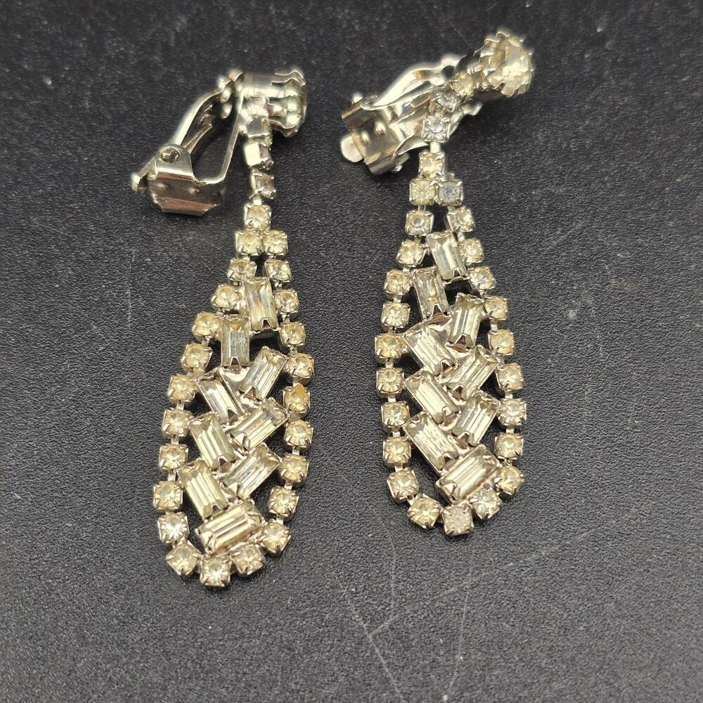 Vintage Rhinestone Drop Earrings Clip